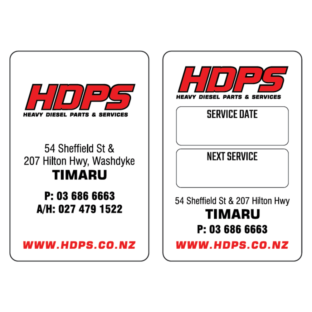 HDPS - Light Vehicle service sticker 45x68mm Timaru