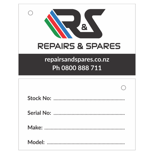 R&S Synthetic Stock Tag 90x55. Hole Punched.