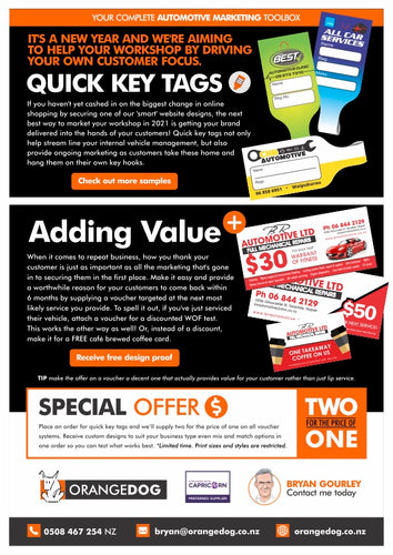Quick Key Tags provide ongoing marketing as customers take these home on their keys.